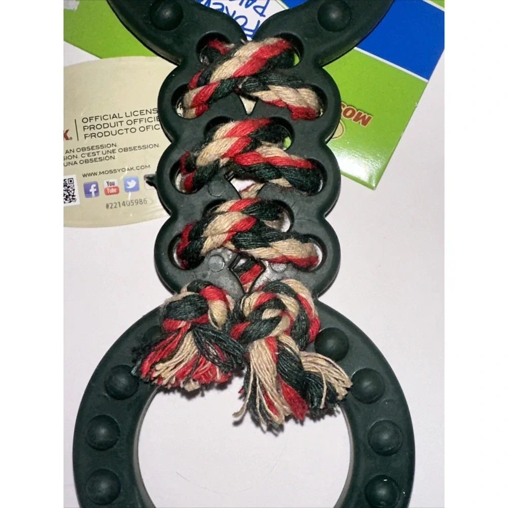 Mossy Oak Forever Pals Dog Rope Tug Toy Double‎ Ring Rubber Green Multi NWT